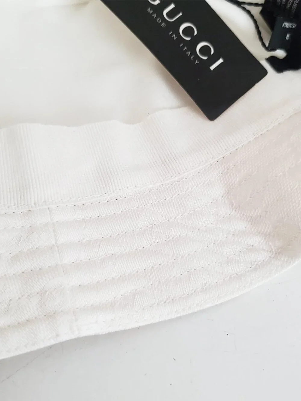 Gucci White GG Bucket Hat Vintage NWT Canvas Gold Hardware
